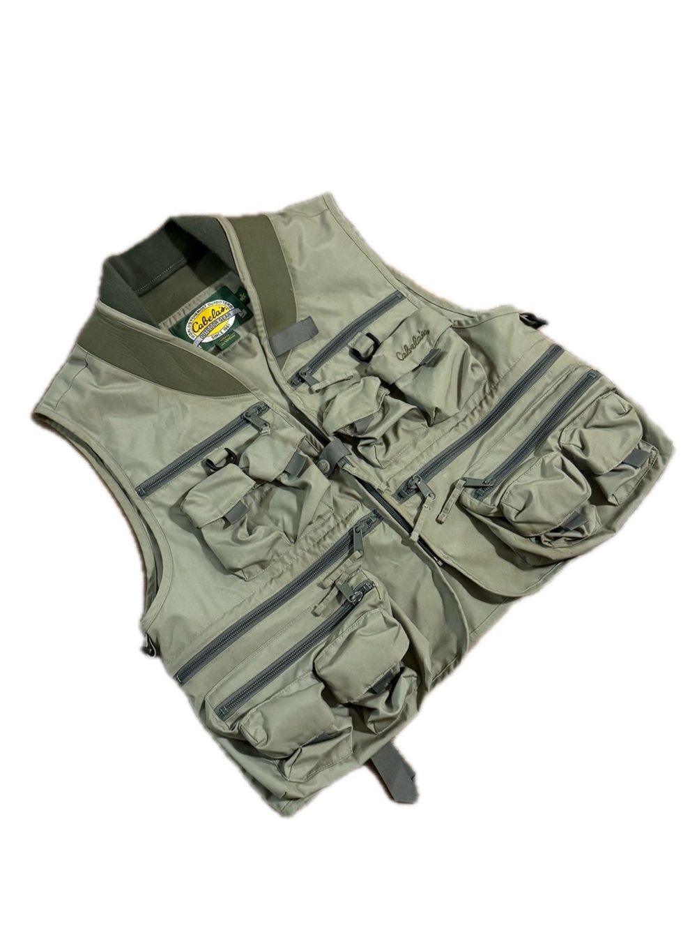 Vintage Cabela’s Fishing Vest Green Size Small Full Zip Pockets